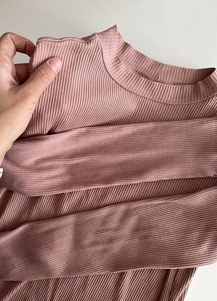 Гольф кофта свитер рубчик лонгслив пудра розовый длинный рукав горловина стойка9 фото