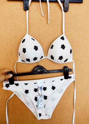 Раздельный купальник пуш ап лиф халтер треугольники на завязках primark вышивка цветы1 фото