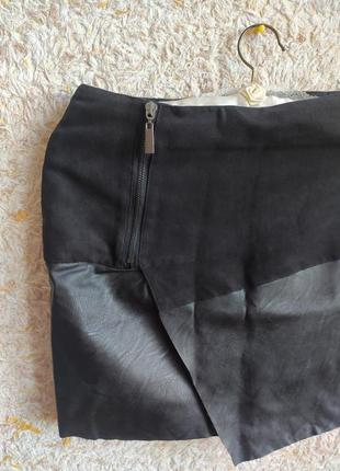 Черная мини-юбка женская кожаная стильная модная замшевая екокожа брендовая amisu4 фото