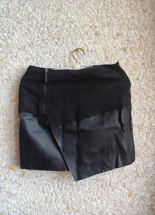 Черная мини-юбка женская кожаная стильная модная замшевая екокожа брендовая amisu2 фото