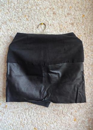 Черная мини-юбка женская кожаная стильная модная замшевая екокожа брендовая amisu3 фото