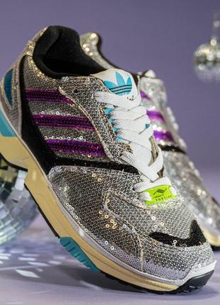 Adidas originals zx 4000 c crystal кроссовки оригинал пайетки блестящие серебряные хром яркие2 фото