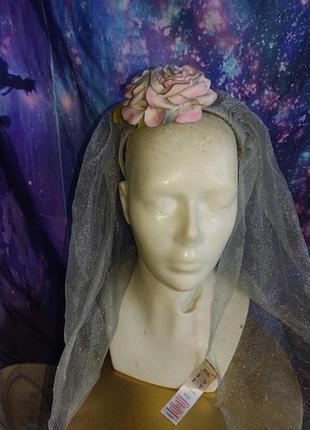 Обруч венок с фатой и цветами санта муэрте мертвая нарекогенная зомби хеллоуин