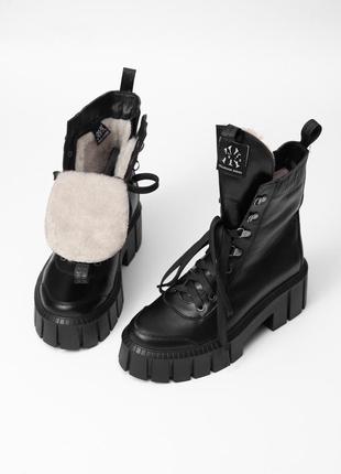 Черные кожаные зимние ботинки на шнуровке с молнией 40 размера2 фото