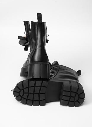 Черные кожаные зимние ботинки на шнуровке с молнией 40 размера3 фото