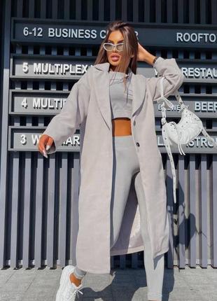 Пальто женское кашемировое свободного кроя на пуговицах с карманами качественное стильное теплое серое графитовое