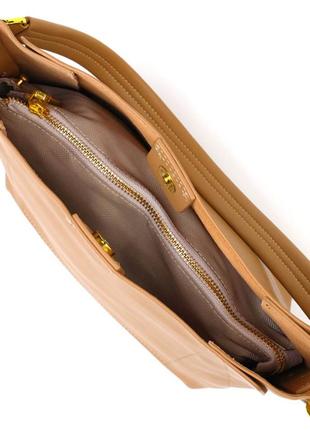 Женская деловая сумка из натуральной кожи, песочная4 фото