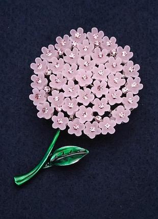 Брошь цветок эмаль /  квітка рожева  емаль  стразы