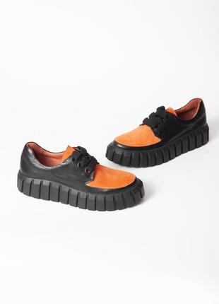Шкіряні чорні туфлі-кеди на шнурівці 36 розміру