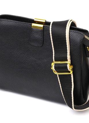 Женская красивая сумка на три отделения из натуральной кожи, черная