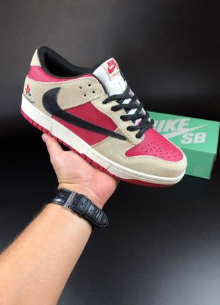 Мужские кроссовки nike sb dunk playstation beige burgundy найк сб данк2 фото