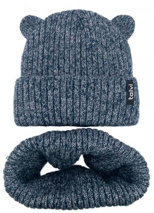 Зимовий комплект шапка та хомут. тепла шапка з вушками та хомут. в'язаний комплект на зиму. в'язана шапка з вушками та хомут6 фото