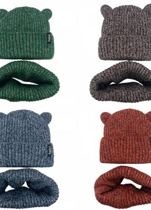 Зимовий комплект шапка та хомут. тепла шапка з вушками та хомут. в'язаний комплект на зиму. в'язана шапка з вушками та хомут8 фото