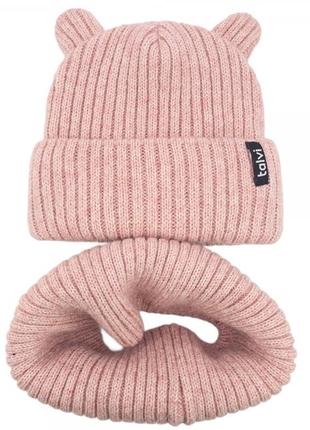 Зимовий комплект шапка та хомут. тепла шапка з вушками та хомут. в'язаний комплект на зиму. в'язана шапка з вушками та хомут3 фото
