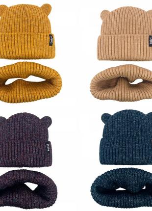 Зимовий комплект шапка та хомут. тепла шапка з вушками та хомут. в'язаний комплект на зиму. в'язана шапка з вушками та хомут8 фото