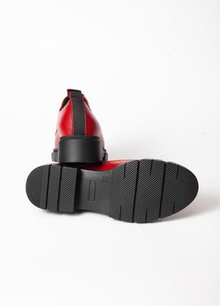 Червоні шкіряні туфлі-броги на шнурівці 39 розміру6 фото
