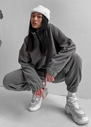 Теплий прогулянковий костюм фліс oversize на манжетах 3 кольори