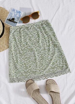 Shein цветочная салатовая зеленая юбка мини сетка