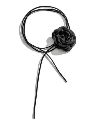 Квітка цветок роза черный чокер украшения повязка шнурок2 фото