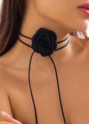 Квітка цветок роза черный чокер украшения повязка шнурок1 фото
