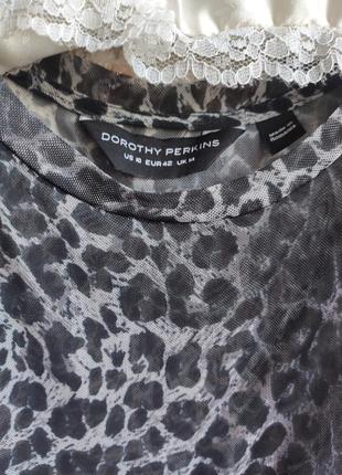 Жіноча футболка прозора сітка чорна ошатна брендова леопардовий принт dorothy perkins5 фото