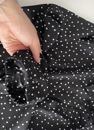 Платье в горошек черная на резинке длинный рукав короткая6 фото