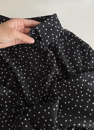 Платье в горошек черная на резинке длинный рукав короткая7 фото