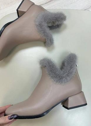 Екслюзивні черевики з італійської шкіри та замші жіночі з норкою4 фото