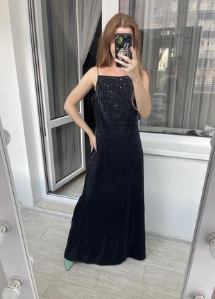 Вечірня сукня debut максі з бісером чорна з оголеною спинкою7 фото