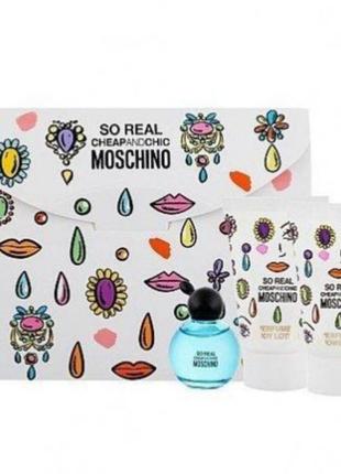 Подарочный набор moschino so real cheap and chic туалетная вода, гель для душа, лосьон для тела