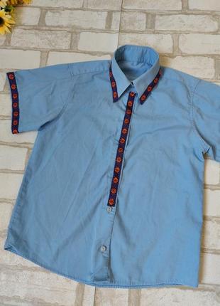 Вышиванка рубашка на мальчика  голубая с вышивкой2 фото