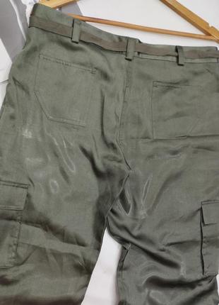 Брюки штаны карго карманы сатин  ремень хаки зеленый6 фото