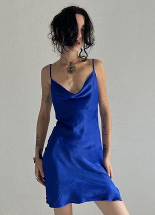 Яскраво синя міні сукня у білизняному стилі від bershka9 фото