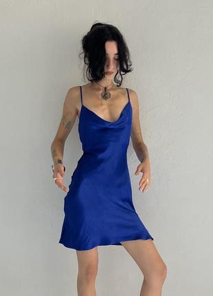 Яскраво синя міні сукня у білизняному стилі від bershka7 фото