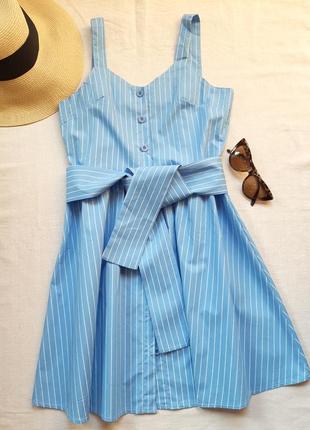 Красивый легкий сарафан с поясом в белую полоску