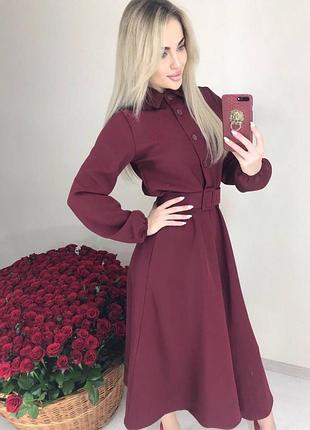 Нежное платье с поясом и длинными рукавами2 фото