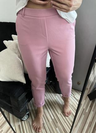 Брюки брюки розовые прямые на резинке с карманами пудровые длинные