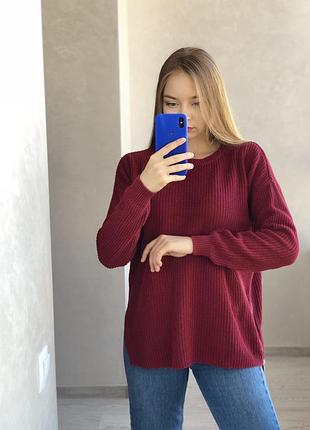 Оверсайз бордовый вязаный светер h&m