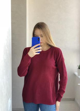 Оверсайз бордовий в’язаний светер h&m2 фото