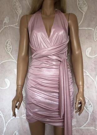 Сукня вечірня пудрового кольору з металевим блиском boohoo р.81 фото