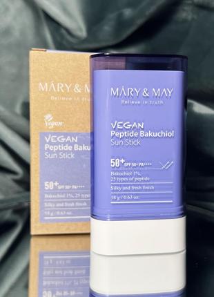 Солнцезащитный стик с бакучиолом и пептидами mary&amp;may vegan peptide bakuchiol sun stick spf50+ pa++++