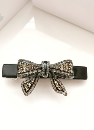 Чорна заколка-автомат chaplet paris з бантиком, 6 см, французька якість