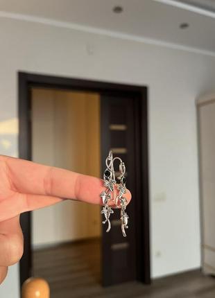 Сережки листья с зеленым камнем нержавеющая сталь