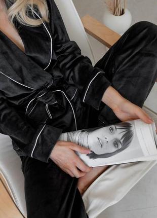 Велюровая пижама велюровый домашний костюм брюки и халат2 фото