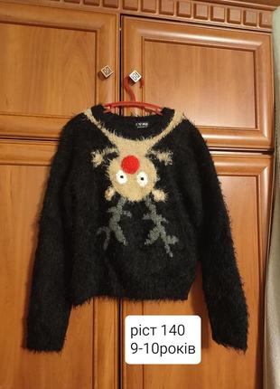 Кофта новорічна тепла травичка светр з оленем