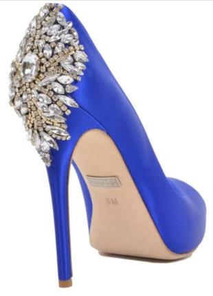 Туфли синие стразы badgley mischka дизайнерские люкс свадебные высокий каблук камешки атласные