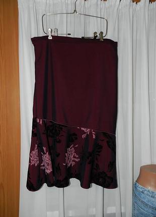 ✅ спідниця колір марсала волан з набивними квітами спідниця піт 49\55 поб 61\64 довжина 81 см ⛔️⛔️ д