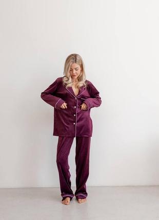 Велюрова піжама велюровий домашній костюм штани та сорочка1 фото