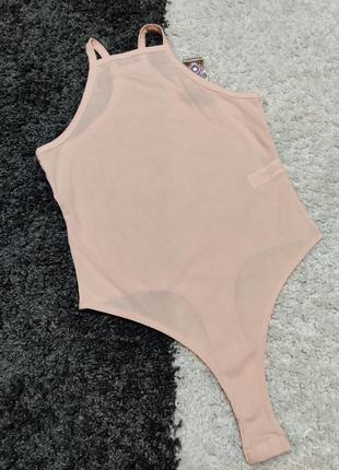 Боді в рубчик тілесного кольору plus size boohoo