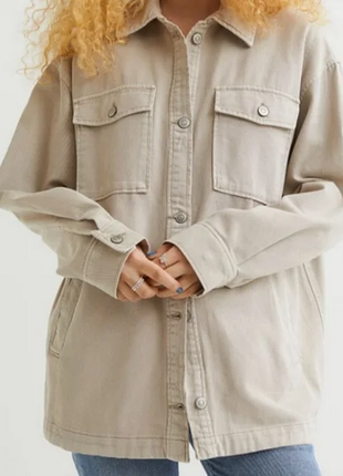 Джинсовая бежевая рубашка куртка  h&m  м(44-46-48)2 фото